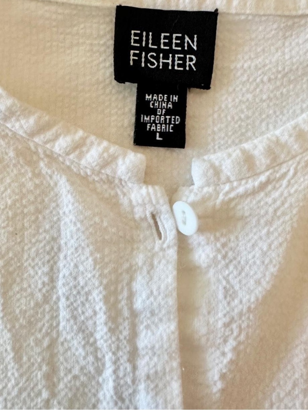 Eileen Fisher White Textured 100% Cotton Button Front Blouse L Minimalist Basic - Picture 5 of 8